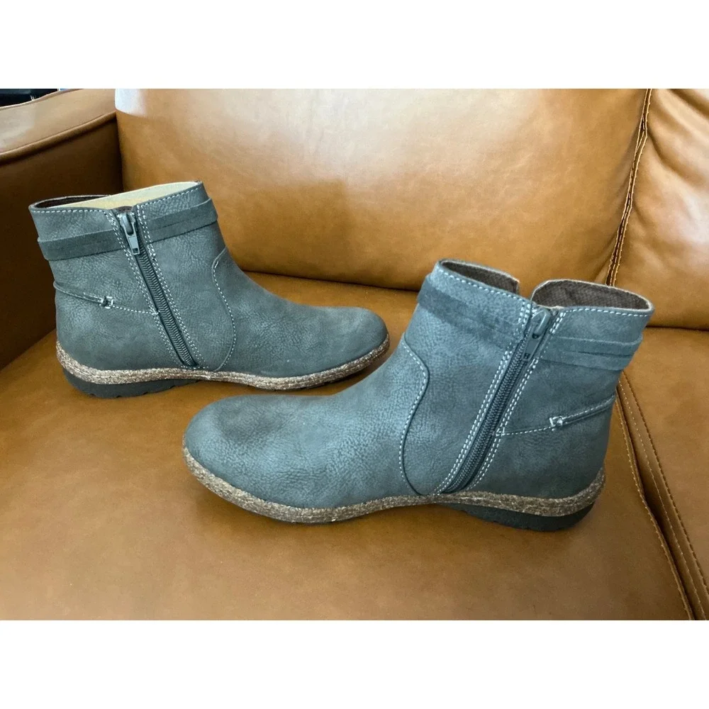 b.o.c. Addi Ankle Boots Womens 6.5 Dark Grey BC0031158 Zip Up Tie